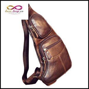 Genuine Leather Sling Backpack Daypack Crossbody Bag Tactical Travel